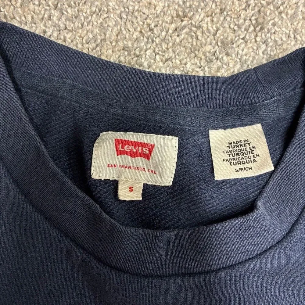 Levis Mens Small Navy Blue Batwing Logo Crew Neck Sweatshirt 100% Cotton Comfort